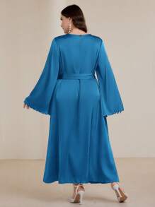Graceveil Plus Size Women Flared Sleeve Pearl Beaded Arabic Style Dress Modest