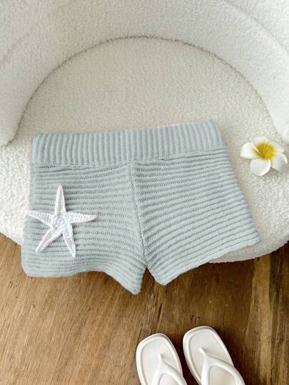 Elamini Starfish Pattern Knitted Pink Shorts