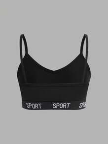 Teen Girl 3pcs/Set Simple Letter Elastic Camisole, Backless Underwear Set - Black and White - View 10