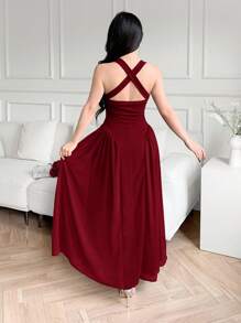 Feyla 女士优雅纯色露背吊带连衣裙