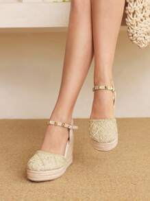 Styleloop Summer Vacation Casual Woven Platform Sandals - Beige - View 7