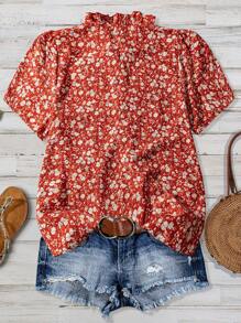 Franclia Plus Size Casual Vacation Ditsy Floral Puff Sleeve Blouse Women Summer Clothing Woman S Summer Clothes Women Summer Sets Women S Clothes Summer Outfits For Women Plus