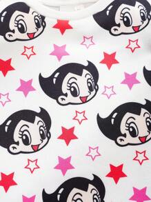 Astro Boy X SHEIN Young Girl Cartoon Star Print White Cute Casual Comfortable Short Sleeve T-Shirt And Shorts Pajama Set - Multicolor - View 5