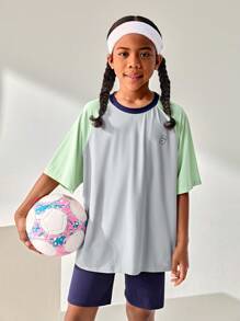 Back To School Clothes, Tween Girl And Boy Clothes Outdoor Professional Sports Short Sleeve T-Shirt, Children's Round Neck Patchwork Contrast Color Professional Outdoor Sports T-Shirt - Multicolor - View 3