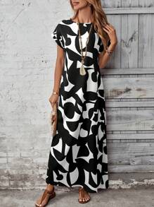 EMERY ROSE Women's Full Print Long Vacation Casual Dress,Bohemian Clothes