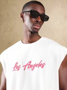 SUMWON 洛杉矶肌肉背心无袖健身运动夏季篮球运动服都市街头风格健身休闲训练运动背心 - 白色 - 查看 4