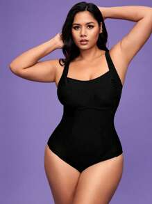 Shapewave 1 bộ đồ bơi liền thân màu trơn cỡ lớn cho nữ - màu đen - Xem 5
