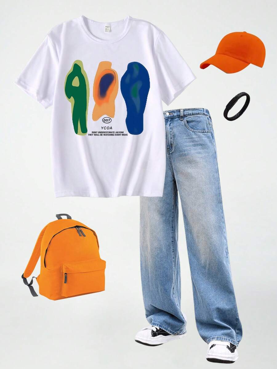 SHEIN Teen Boys Graphic T-Shirt - Soft & Breathable - White - View 1