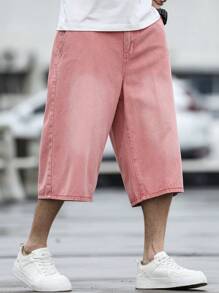 Manfinity Homme Herren Lässig gewaschene lose Jeans Shorts - Pink - Übersicht 5