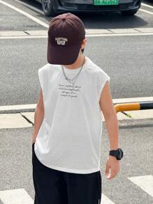 SHEIN Tween Boy Oversized Letter Graphic Sleeveless Loose Knit Tank Top, Suitable For Beach, Sport, Vacation, School - White - View 7