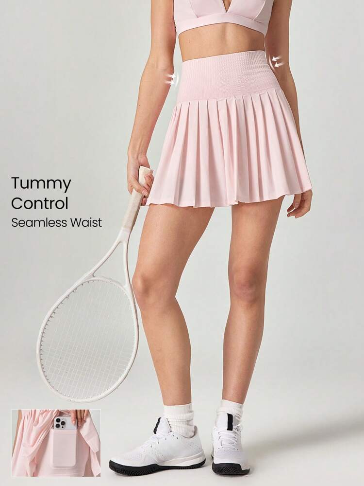 Pleated Tummy Control Pocket Skirt With Hidden Shorts Light Support Tennis Golf Daily Gym