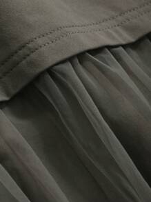 DAZY Đầm thun tay ngắn cổ tròn rộng rãi phối lưới cho nữ mùa hè, Đầm thường ngày cho nữ - Màu xám đen - Xem 7