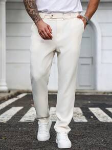 Manfinity Homme Plus Size Men's Casual Business Simple Solid Slant Pocket Suit Pants - Apricot - View 6