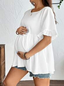 Plussiva Plus Size Maternity Ribbed Crew Neck Casual Short Sleeve T-Shirt White - White - View 8