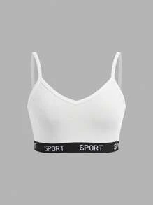 Teen Girl 3pcs/Set Simple Letter Elastic Camisole, Backless Underwear Set - Black and White - View 8