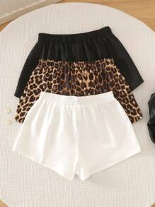 SHEIN Compra 1 Obtén 3 Gratis. Sets de shorts para adolescentes con estilo casual deportivo de ramas desnudas en negro y blanco, estampado de leopardo