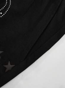 ROMWE MEN Street Life Men's Letter & Rhinestone Star Print Drawstring Waist Casual Shorts - Black - View 5