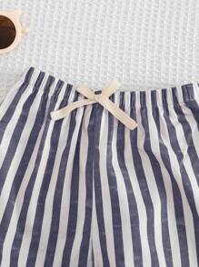 Cozy Pixies Baby Boy Colorful Striped Elastic Waist Casual Pants, Comfortable And Versatile - Blue and White - View 4
