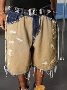 PAVTROS Quần short denim rách rách viền tua rua thường ngày cho nam - Nhiều màu - Xem 6