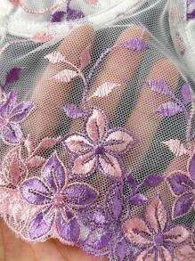 Myrelith 女士花卉刺绣薄纱文胸上衣，紫色蕾丝文胸，精致花卉设计，适合日常穿着，内衣文胸 - 紫色 - 查看 5