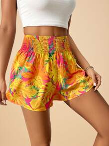 Travachic 海滩女士热带印花褶皱腰短裤