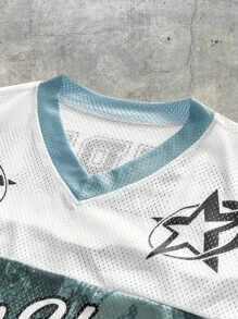 EASEVO Plus Size Men's Casual Summer Numeric & Letter Print Crew Neck Short Sleeve Patchwork T-Shirt