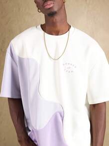 SUMWON 超大号运动 T 恤短袖街头风基本款圆领拼色波浪图案设计健身跑步舒适