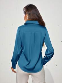 Aveloria Modichic Solid Color Button Down Long Sleeve Shirt Holiday Party Clothes Button Up Shirt Women  Fall Cloth For Women - Blue - View 5