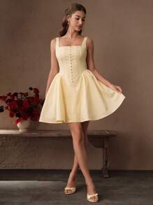 Savoree 女士新款无袖喇叭下摆优雅夏季度假连衣裙 - 杏色 - 查看 3