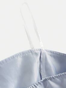 SHEIN Girlism Teen Girls Smoky Blue Tube Top With Transparent Straps, Cute, Sweet, Elegant, Waist-Hugging, Fitted, Long A-Line Dress, Suitable For Wedding Flower Girls, Proms, Parties, Suitable For Spring And Summer