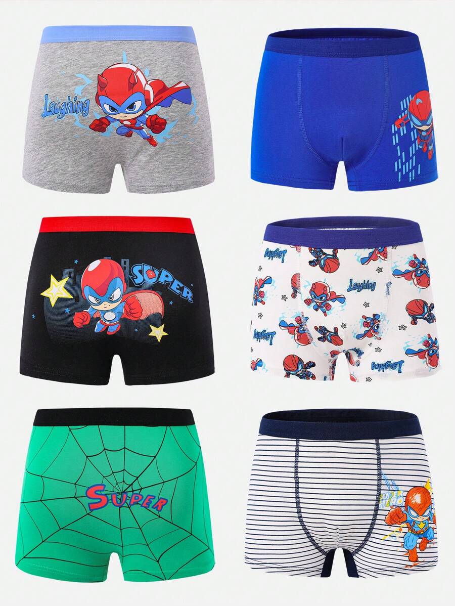 6 Pcs Tween Boy Vibrant Superhero Print Boxer Briefs - Multicolor - View 1