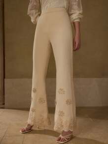 MOTF PREMIUM APPLIQUES DETAIL FLARE LEG SUIT PANTS - White - View 6
