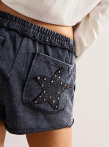 Bohemela Short décontracté pour femme orné de rivets et de décoration en étoiles, été