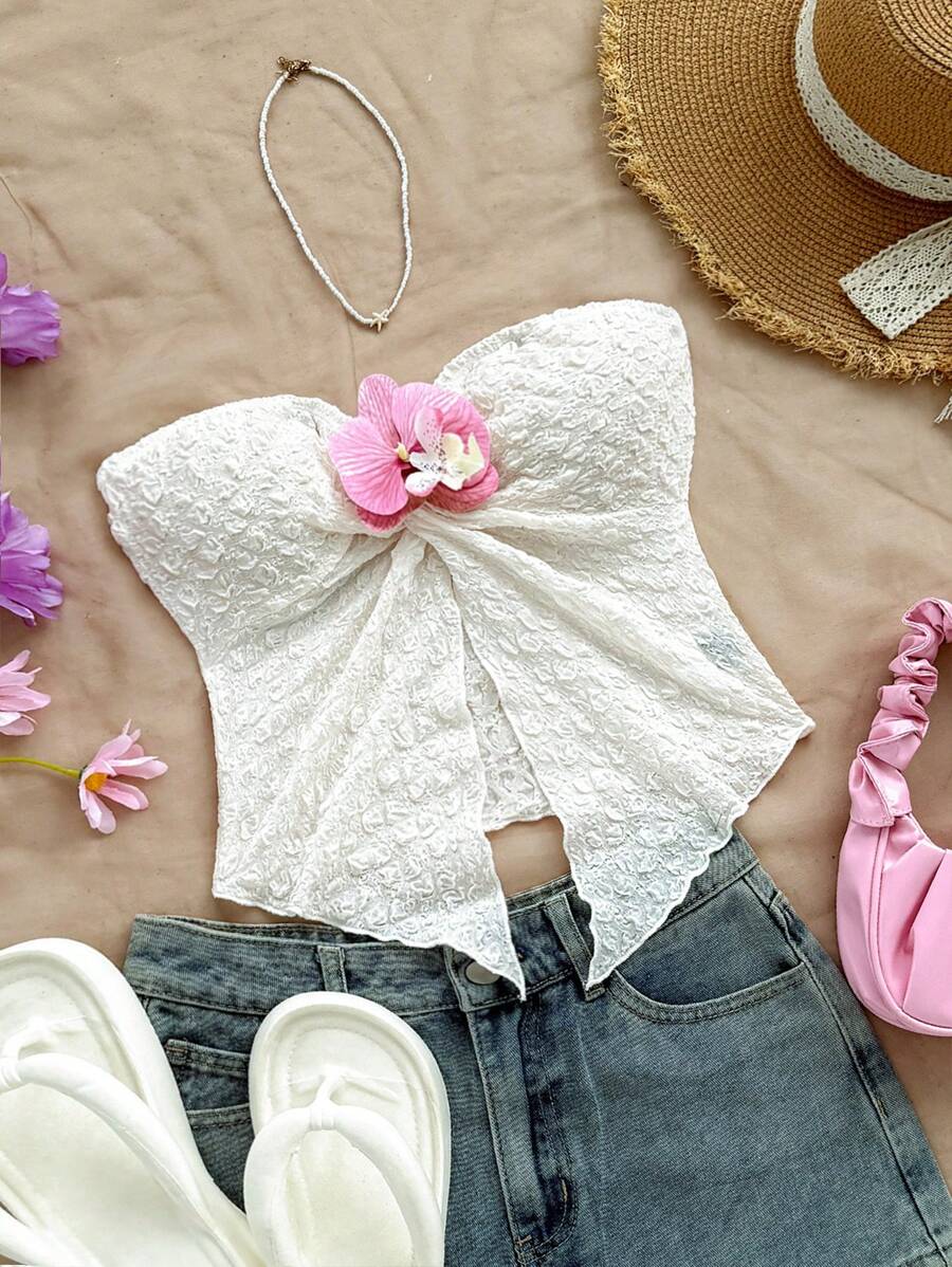 Soleia 女士芥末黄针织纹理扭纹前开衩下摆短款吊带背心，适合下午茶、街头风格、度假装、秋冬装、派对装、夏季女装 - 杏色 - 查看 1