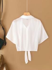 EMERY ROSE Plus Size Women's Casual Slip-On V-Neck Blouse, Versatile Wear For Work Or Leisure, Lightweight Fabric, Suitable For Spring/Summer - White - View 2