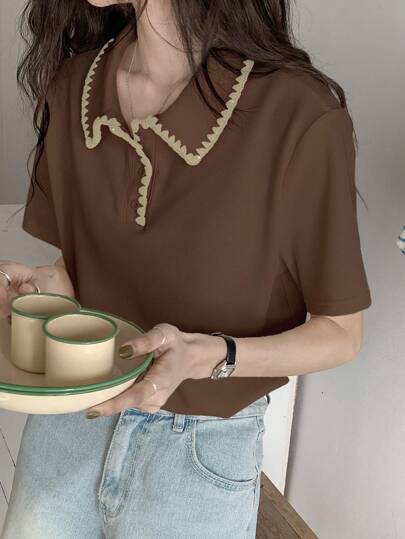 DAZY New Casual Women T-Shirt With Decorative Striped Pattern, Summer Style