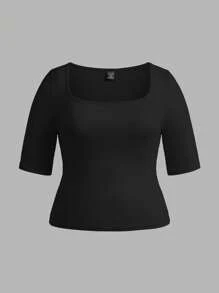 SHEIN BASICS 3 chiếc áo thun cổ tròn tay ngắn dệt kim trơn vừa vặn cỡ lớn, thường ngày - Nhiều màu - Xem 8