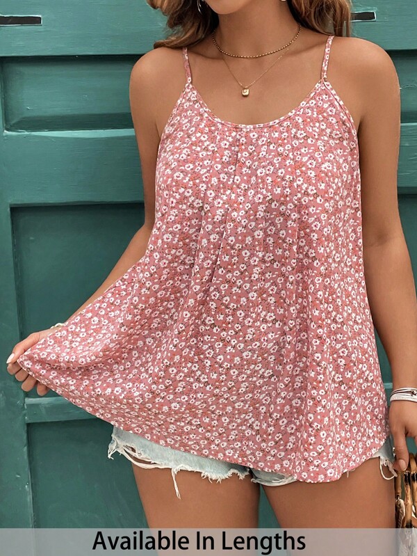 SHEIN Tall CURVE Camizolă roz cu imprimeu floral pentru femei, mărime plus, de vară