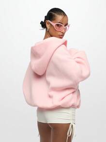 SUMWON WOMEN Rockstar Girlfriend 超大拉链运动衫街头服饰家居服运动休闲舒适连帽衫春秋冬 - 淺粉色 - 查看 2