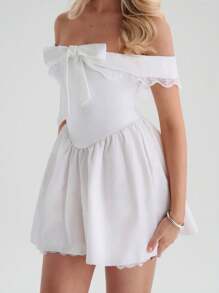 Glamine White Off Shoulder Lace Elegant Cute Bubble Dress,Women Graduation Summer Wedding Guest Party Dress,Birthday Outfits,Sun Dresses For Women - White - View 6