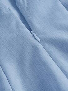 SHEIN MOD Women Linen Color Sleeveless Waist Cinched Dress - Blue - View 3