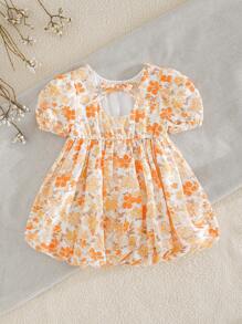 Cozy Pixies 女婴碎花蝴蝶结方领荷叶边袖收腰连衣裙 - 彩色 - 查看 2