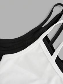 Teen Girl 3pcs/Set Simple Letter Elastic Camisole, Backless Underwear Set - Black and White - View 4