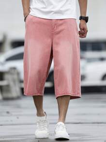 Manfinity Homme Herren Lässig gewaschene lose Jeans Shorts - Pink - Übersicht 1