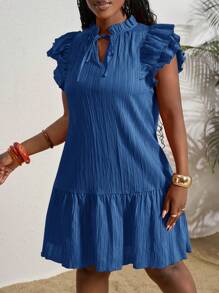 Slaydiva 女士夏季新款音乐节、复活节、纳什维尔、生日派对、毕业季、学生、日常穿着、百搭百搭休闲度假邮轮旅行海滩太阳裙，带系带细节纹理面料，红色 - 藍色 - 查看 6