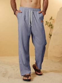 Genlund Quần dài vải lanh trơn thường ngày cho nam, mùa thu - Màu xám đen - Xem 3