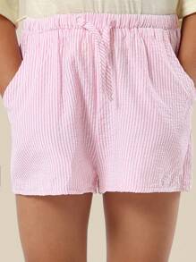 SUMWON Girls Aloha Surf Club Summer Beach Seersucker Shorts Co-Ord Set Relaxed Fit Cropped Top Outfit Lightweight - Multicolor - View 6