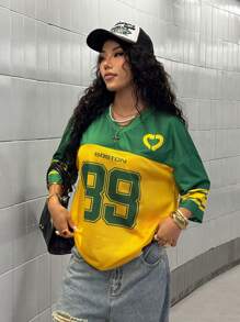 StreetHx 街头服饰 女款春夏拼色字母印花短袖 T 恤