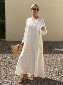 Livesso Summer New Loose Casual Linen Style Women Beach Dress - White - View 6
