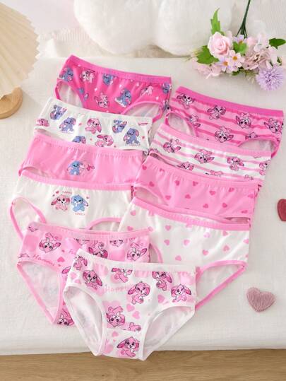 10pcs Girls' Cute Rabbit Print Soft & Comfortable Basic Cotton Panties Kids Girls Underwear Fall Winter